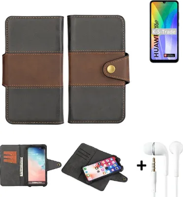 Produktbild von K-S-Trade Handyhülle Schutzhülle Bookstyle Wallet-Case kompatibel mit Huawei Y6p + earphones Bumper rundumschutz schwarz-braun 1x