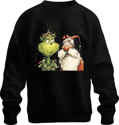 Produktbild von Grinch Weihnachtsmann Aquarell lustig Geschenk Vintage Uni Sweatshirt Pullover, Schwarz, 3XL