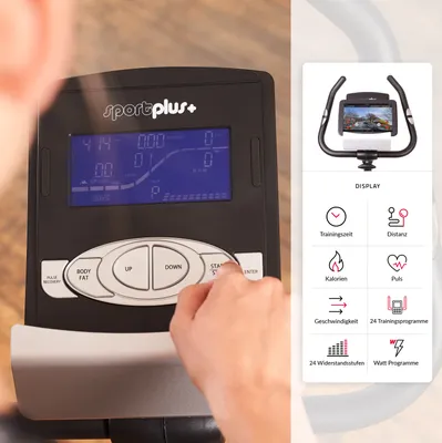 Zdjęcie produktu dla SportPlus SP-HT-9800-iE, 120 kg, Dystans, Power in watts, Prędkość, Czas, Czarny, Biały, Zestaw cardio puls, Pionowa, 540 mm