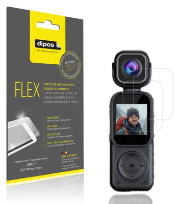 Produktbild von 2x Schutzfolie für OBEST V01 Action Cam Folie, 100% Displayabdeckung, dipos Flex