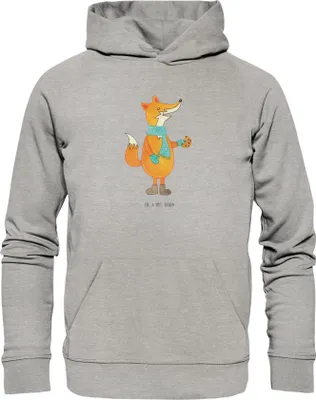 Produktbild von Mr. & Mrs. Panda Nachhaltiger Hoodie Fuchs Keks Größe M - Heather Grey - Geschenk, Kapuzenpullover, Pullover, Pulli, Sweatshirt, Weihnachten, Liebe, Frieren, Plätzchen