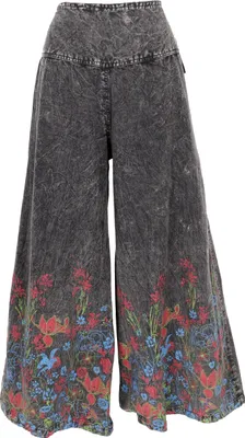 Produktbild von Palazzohose, Boho Baumwollhose, Hosenrock mit Blüten - Schwarz/blau, Damen, Baumwolle, Größe: M/L