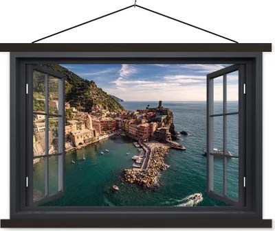 Produktbild von MuchoWow® Textilposter Aussicht - Insel - Boot 150x100 cm mit schwarzem Rahmen - Schlafzimmer