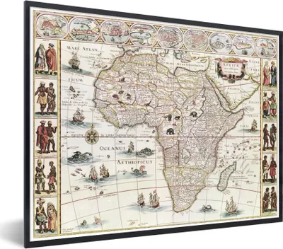 Produktbild von MuchoWow® MuchoWow® Gerahmtes Poster Karte - Jahrgang - Afrika 40x30 cm - Poster mit zchwarzem Bilderrahmen - Kunstposter - Wanddekorationen