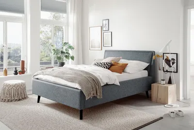 Produktbild von Meise Möbel Stauraumbett Frieda 140x200 cm | Bettkasten & Lattenrost | Webstoff Ocean | Holzfuß schwarz