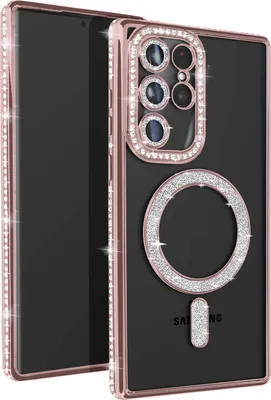 Produktbild von Avizar, Diamant-Hülle für Samsung S23 Ultra – MagSafe-Schutz mit Strass-Rand, Champagnerrosa