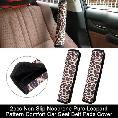Image de 2pcs Pur Léopard Modèle Néoprène Antidérapant Voiture Ceinture securité Couvertures