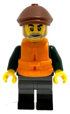 Produktbild von LEGO Minifigur Fisher - Dark Green Open Jacket, Dark Bluish Gray Legs (idea247)