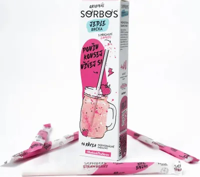 Produktbild von Essbare Fruchtstrohhalme SORBOS - Erdbeerig (16 Stück)