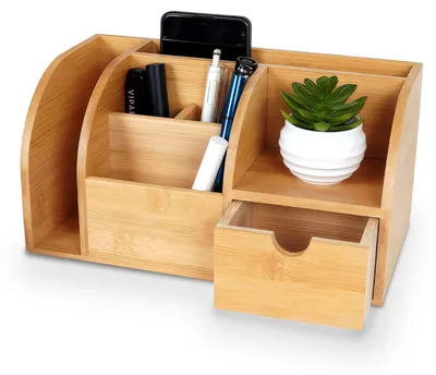 Bambus Schreibtisch-Organizer mit Schublade, 28x14x15 cm
