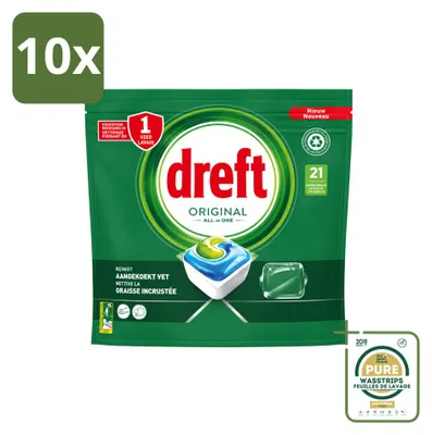 Produktbild von 10 x Dreft Original All In One Geschirrspültabs - gegen angebackenes Fett - Vorratspackung - 10 Stücke