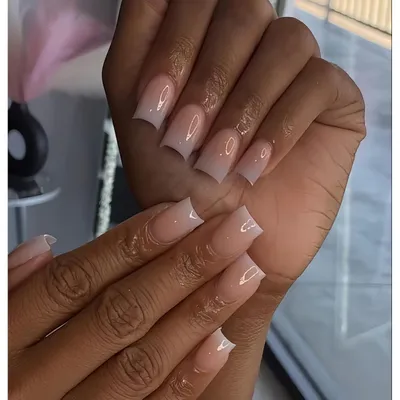 Image de Ongles factices à coller, forme courte et carrée, dégradé nude marron, 30 pièces, 15 tailles, gel souple, effet brillant, couverture complète