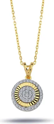 Produktbild von Diamant Rund-Anhänger Brillant-Schliff Halskette Collier in 14 Karat Gelbgold