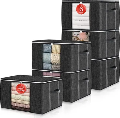 Produktbild von 6 Stück 90L Große Aufbewahrungstasche, Aufbewahrungsbox mit Deckel, Ordnungsboxe