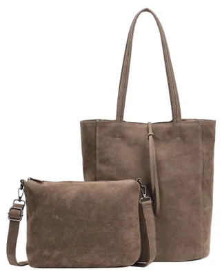 Produktbild von irisaa 2-in-1 Damen Taschen Set, Großer Shopper Schultertasche mit Reißverschluss und Umhängetasche mit Verstellbarem Gurt, Wildleder-Optik