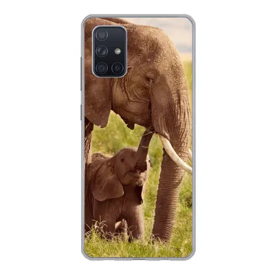 Produktbild von MuchoWow® Handyhülle Schutzhülle Hülle für Samsung Galaxy A51 Elefant - Gras - Jung - Rüssel Silikon Softcase Handy Hülle - Schutzabdeckung