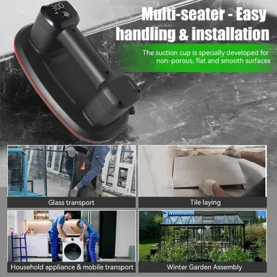 Produktbild von Elektrischer Vakuumheber - Elektrische Vakuumsaugplatte - 300 kg Tragkraft - Automatische Pumpe - Digitale Druckanzeige - Für Glas, Granit, Fliesen und Holz