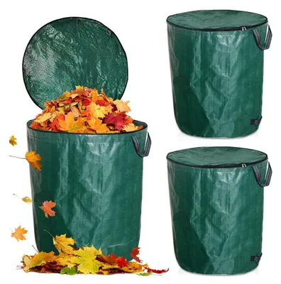 Image de Sac poubelle de jardin 272 litres - Sac de jardin avec couvercle - Sac de jardin avec poignées - Sacs de jardin robustes - Sac vert pour l'herbe et les feuilles - Sacs poubelles