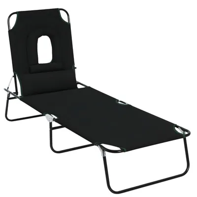 Produktbild von Liegestuhl – Gartenliegestuhl – Strandliegestuhl – Klappbarer Gartenliegestuhl – Mit Gesichtsöffnung und Sitzkissen – 187 x 58 x 36 cm – Schwarz