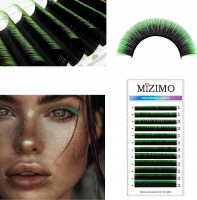 Image de Cils uniques 8-15mm, D-Curl, 12 bandes OMBRE NOIR-VERT