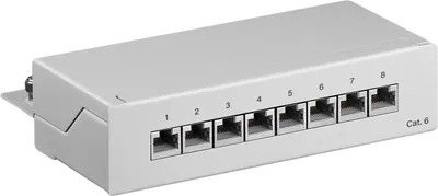 Immagine prodotto di 20x Goobay 93047 Pannello patch CAT 6 Mini/Desktop, 8 porte, (1 HE), Grau - STP geschirmt, grau