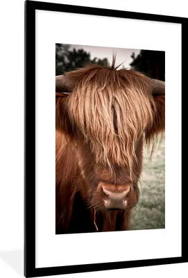 Produktbild von MuchoWow® Gerahmtes Poster Schottischer Highlander - Baum - Gras 60x90 cm - Poster mit Schwarzem Bilderrahmen Wandposter Rahmen Foto Bilder - Dekoration - Wandposter Wohnzimmer - Hochwertig