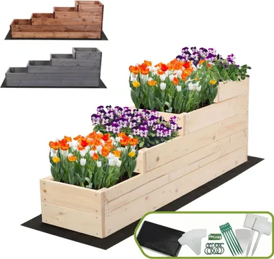 Produktbild von MODO24 Hochbeet Holz, Pflanzkasten, Massivholz, Kiefer, Kräuterbeet, Blumenkasten, Garten, Terrasse, 45x30x120 cm, Natur, ZP07