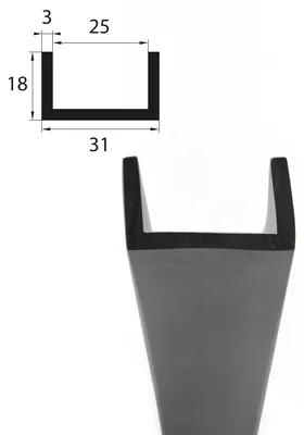 Produktbild von V28 Fassungsprofil Fassungsbereich 25 mm Kantenschutz EPDM Gummiprofil Gummidichtung