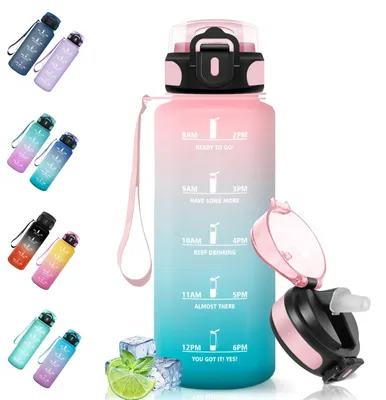 Imagen del producto de Botella de agua deportiva de 1500 ml, sin BPA, a prueba de fugas, en color rosa y verde