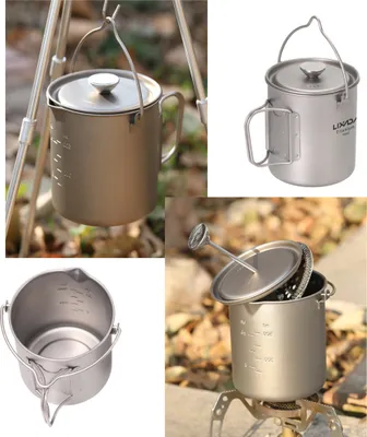 Zdjęcie produktu dla Dzbanek do kawy French Press z czystego tytanu - 750 ml, lekki i wytrzymały kubek do kawy z pokrywką, idealny do biwakowania i gotowania na świeżym powietrzu