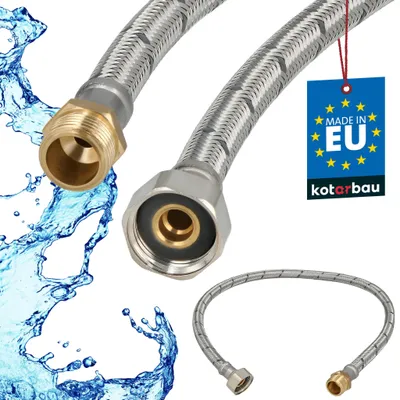 Obrázek produktu pro KOTARBAU® Flexibilní hadice Vodní hadice 60 cm Odolná hadice 1/2" x 3/8" vnější závit x vnitřní závit Připojovací hadice k armaturám Hadice k vodovodnímu kohoutku