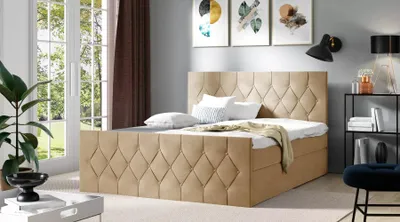Obrázek produktu pro Čalouněná postel TIBOR LUX - 120x220, béžová + topper