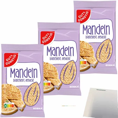 Produktbild von Gut & Günstig Mandeln gehackt 3er Pack (3x100g Beutel) + usy Block