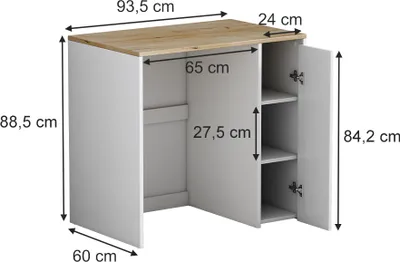 Produktbild von Waschmaschinenschrank Vicco Lavik Weiß 93.5 x 88.5 cm mit 3 Fächer, Model 40421
