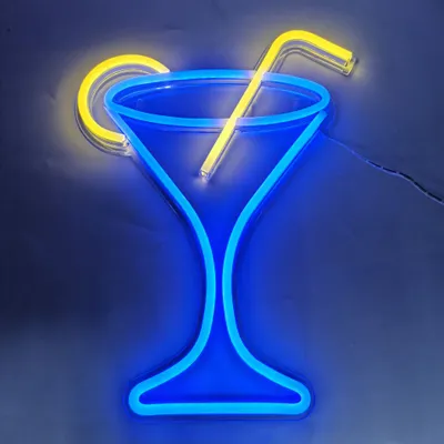 Produktbild von NEON LED Licht, dekorative Wand-Leuchte, Cocktail-Glas blau, ca. 33 x 43 x 1,4 cm