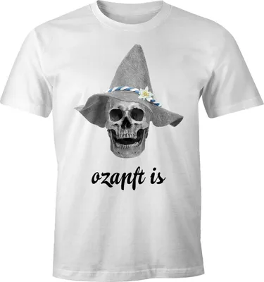 Produktbild von T-Shirt Herren ozapft is Totenkopf Filzhut Bayrisch Bayern Skull Fun-Shirt Volksfest Moonworks® weiß L