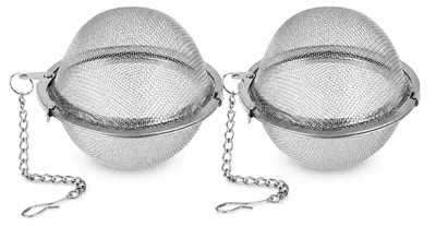 Image de Infuseur à thé en acier inoxydable 304 - Filtre à thé à mailles fines avec chaîne - Pour le thé et les épices - Lot de 2, diamètre 4,5 cm