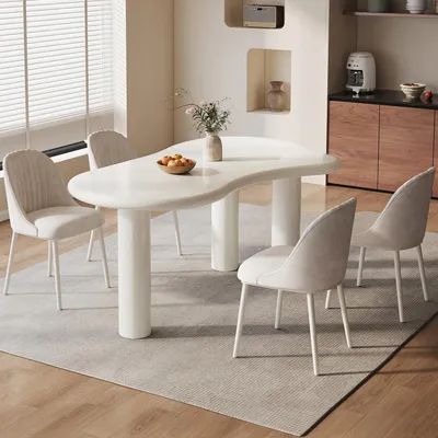 Obrázok produktu pre Jedálenská zostava pre 4 osoby, biela, s čalúnenými stoličkami, úsporná, minimalistický dizajn