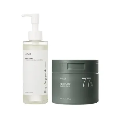 Produktbild von ANUA - Herzblatt-Porenverfeinerndes Reinigungsöl 200 ml+Heartleaf 77 Clear Pad 160ML Reinigungskompressen