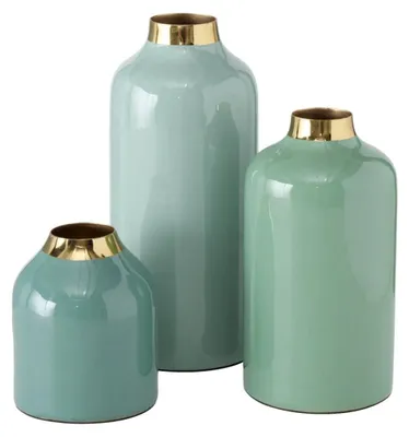 Produktbild von Deko-Vasen mit goldenem Detail, hellblau, 3er-Set