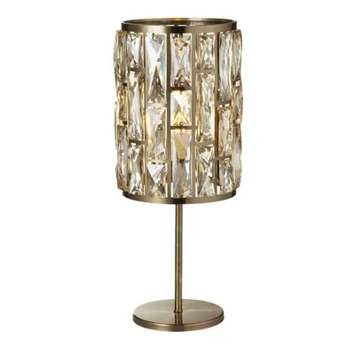 Produktbild von Tischlampe Metall Rauchglas E14 D: 19,5 cm 47 cm in Messing Antik Champagner rund Art Déco