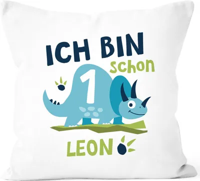 Produktbild von Kissen-Bezug Dinosauerier Triceratops Geburtstag Ich bin schon 1 2 personalisierte Babygeschenke mit Namen SpecialMe® 1 weiß unisize