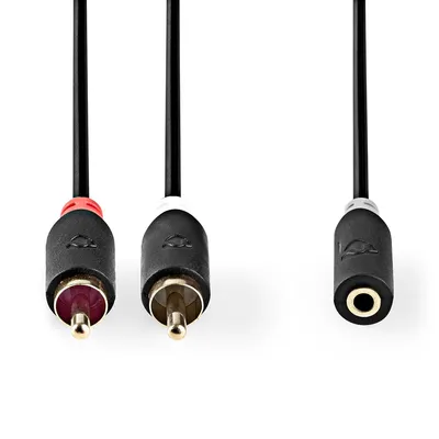 Obrázok produktu pre Nedis Stereo audio kábel - 2x RCA samec - 3,5 mm samica - Pozlátený - 0,20 m - Okrúhly - Antracitový - Krabica