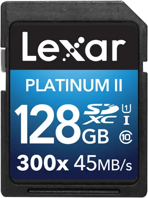 Produktbild von Lexar Platinum II 300x SDHC/SDXC UHS-I, 128 GB, SDXC, Klasse 10, 45 MB/s, 20 MB/s, UHS