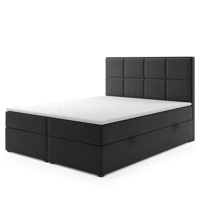 Produktbild von Boxspringbett NEAPEL mit Bettkasten 180 x 200 cm mit Visco-Schaum-Topper Webstoff Schwarz Bett Bettkasten