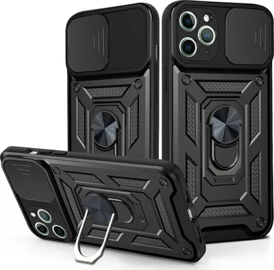 Produktbild von iPhone 11 Pro Hülle mit 360° Drehbarer Magnetische Ring Ständer Halter Dia Kameraschutz TPU Bumper Silikon Schutzhülle für iPhone 11 Pro Schwarz