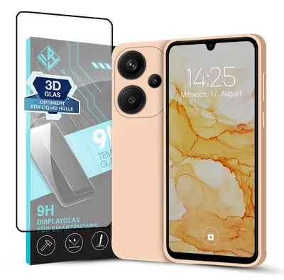 Produktbild von Hülle für Xiaomi Redmi Note 13 Pro+ 5G mit 9H Displayglas Displayschutz Case Cover Bumper Smartphone Softgrip Schutzhülle Farbe: Rosa