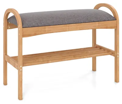 Produktbild von Schuhbank aus Bambus mit Kissen, 2-stufig, 70 x 31,5 x 51 cm