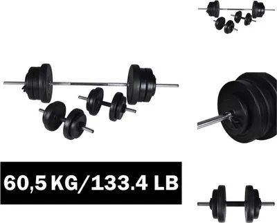 Produktbild von vidaXL Langhantel + 2 Kurzhantel Set 60,5kg -  Hanteln & Gewichte
