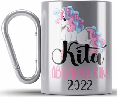 Produktbild von Trendation - Kita Abgängerin 2022 Einschulung Mädchen Geschenk Edelstahl Tasse Karabiner Schulstart 1. Schultag Schuleinführung Schulanfang Geschenkidee Schulkind (Silber)